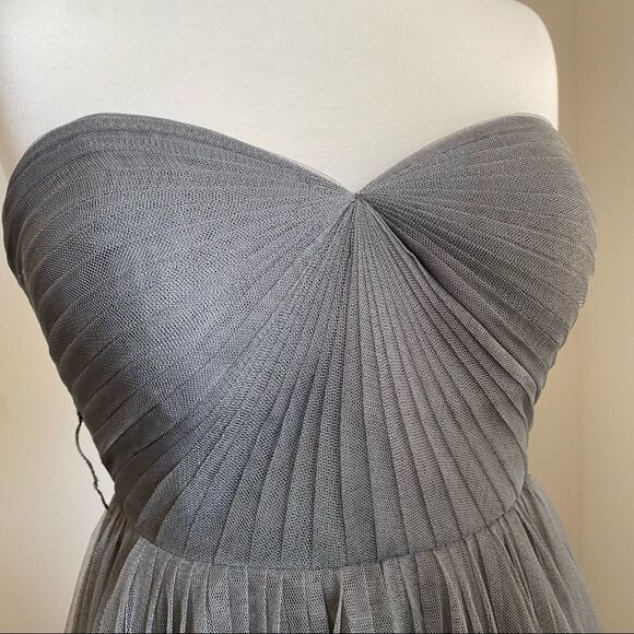 Jenny Yoo Collection Pleated Chiffon Charcoal Gray Tulle Dress Size 8 - Picture 13 of 15